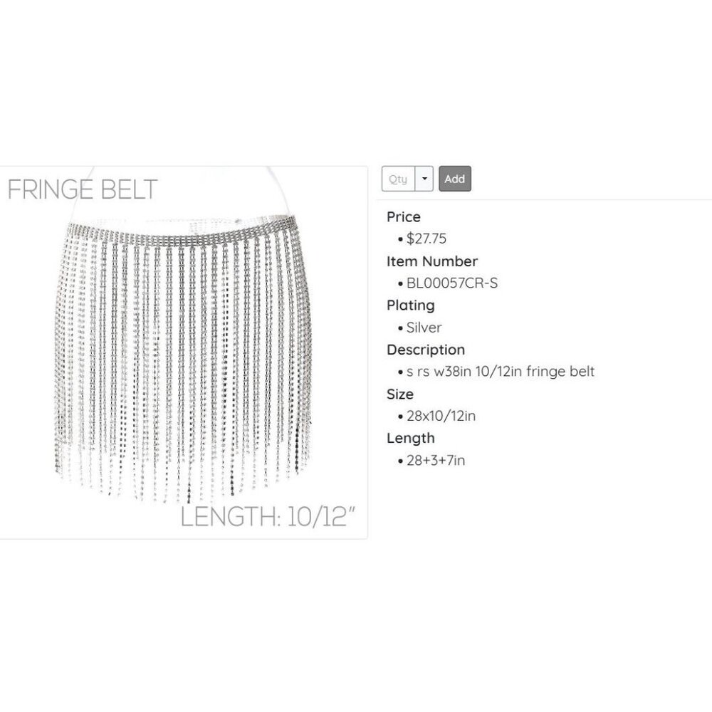 Silver Rhinestone Fringe Belt - Picture 2 of 2
